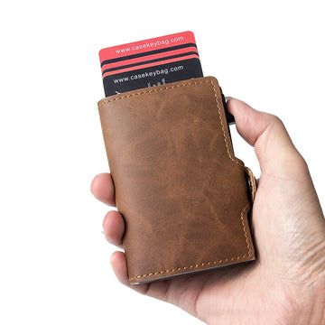 Xajzpa New Pu Leather RFID Card Holder Card Case Clutch Pop-up Wallet Aluminum Box Slim Smart Wallet Carteira Masculina